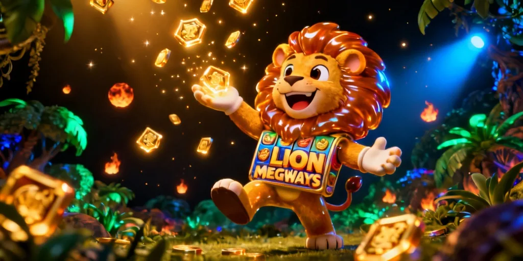 ภาพประกอบฟีเจอร์และสัญลักษณ์พิเศษของเกม 5 ราชสีห์ เมกะเวย์ลุ้นโชค